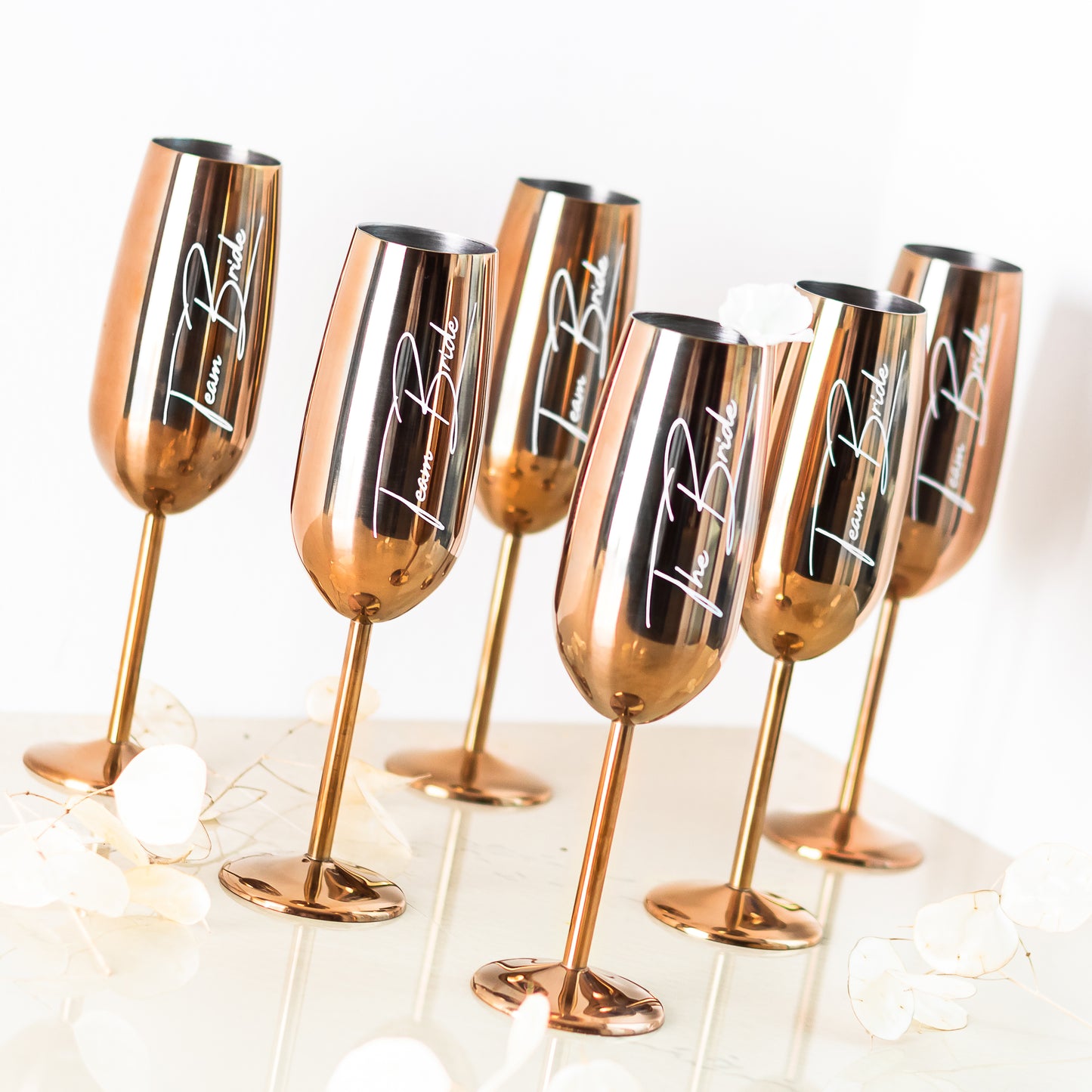 THE BRIDE & TEAM BRIDE ♡ Glamour Sektglas - Wedding-Secrets