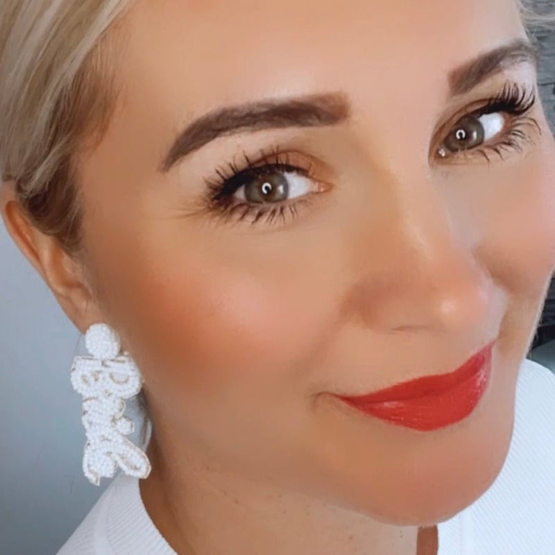 BRIDE OHRRINGE white ♡ JGA Geschenk - Wedding-Secrets