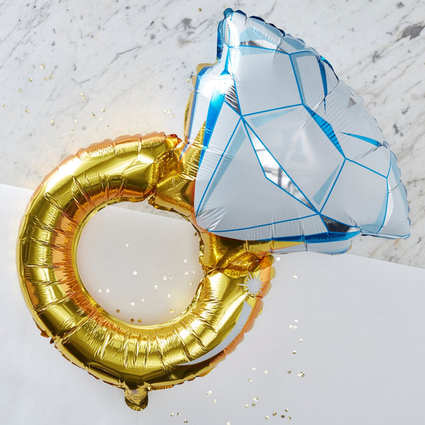Diamantring Folienballon gold/blau - Wedding-Secrets