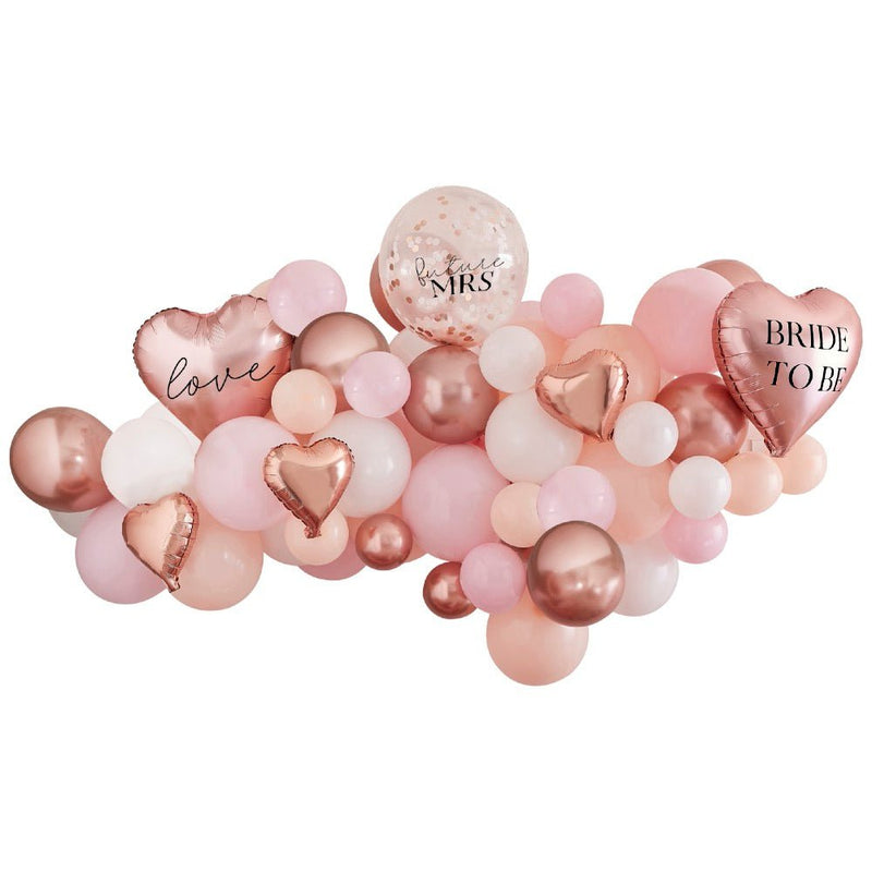 DIY JGA Deko Ballongirlande BRIDE TO BE ♡ rosa, weiß, pfirsich und roségold (65-teilig) - Wedding-Secrets