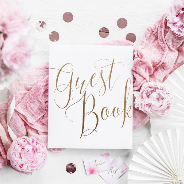 Gästebuch ♡ Weiß mit goldenem Schriftzug - Wedding-Secrets
