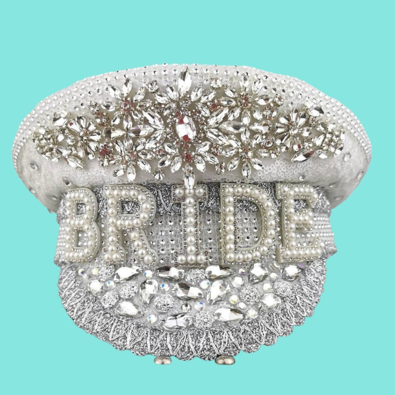 Glitzer BRIDE od. WIFEY Hut ♡ HANDMADE Kapitänsmütze - Wedding-Secrets