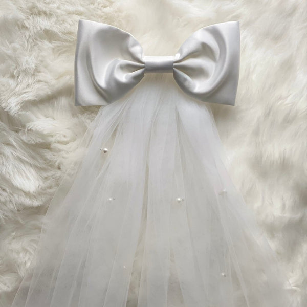 Perlenschleier mit Satin-Schleife ♡ JGA Schleier Bride to be - Wedding-Secrets