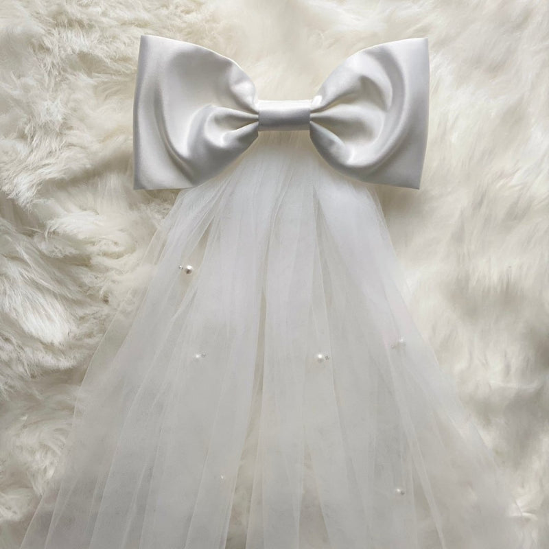 Perlenschleier mit Satin-Schleife ♡ JGA Schleier Bride to be - Wedding-Secrets
