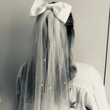 Perlenschleier mit Satin-Schleife ♡ JGA Schleier Bride to be - Wedding-Secrets