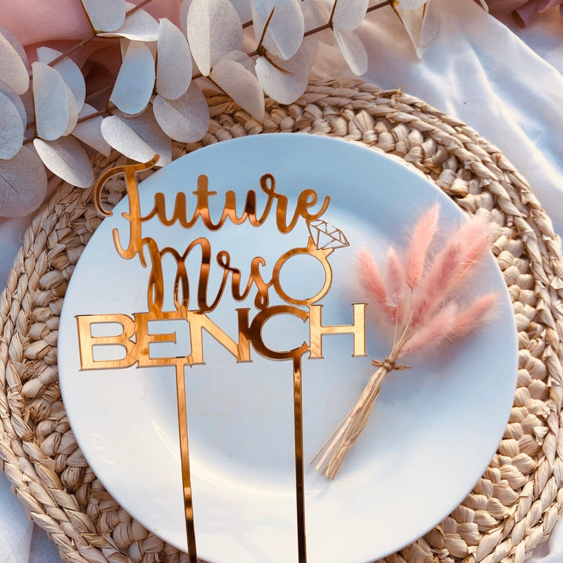 Personalisierte Cake-Topper ♡ Future Mrs. X Gold/Silber - Wedding-Secrets