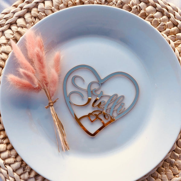 Personalisierte Tischkarten HERZ Roségold/Gold/Silber/Holz - Wedding-Secrets