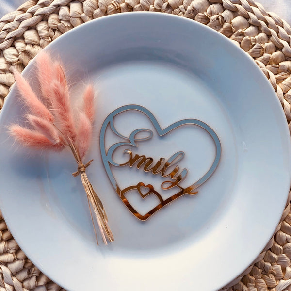 Personalisierte Tischkarten HERZ Roségold/Gold/Silber/Holz - Wedding-Secrets